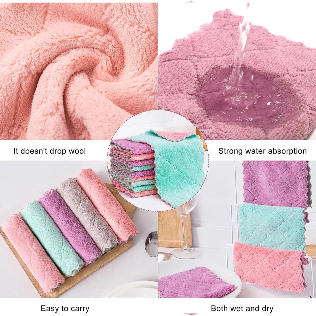 5/10pcs Kitchen Cloth Dish Towels Premium Dishcloths Super Absorbent Coral Velvet Dishtowels Nonstick Oil Washable Fast Drying
