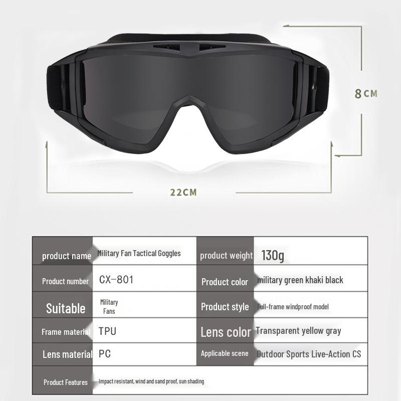 Impact-Resistant Tactical Combat Goggles - Windproof & Sandproof Shooting Glasses for Outdoor Use