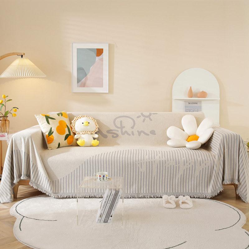 Modern Simple Stripe Fringe Couch Cover 3 Seat Chenille Jacquard Single Chair Cover Recliner Slipcover Sofa Throw All -Season Pet