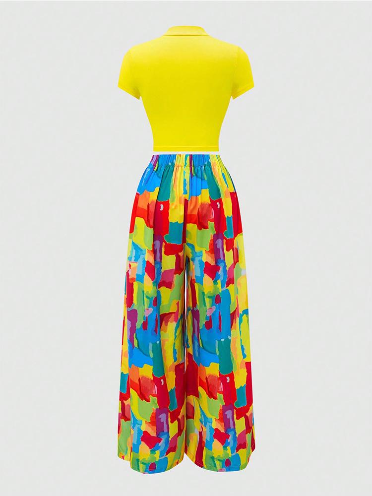 Women's Sleeveless Printed Fashion Set with Versatile Wide-Leg Pants
