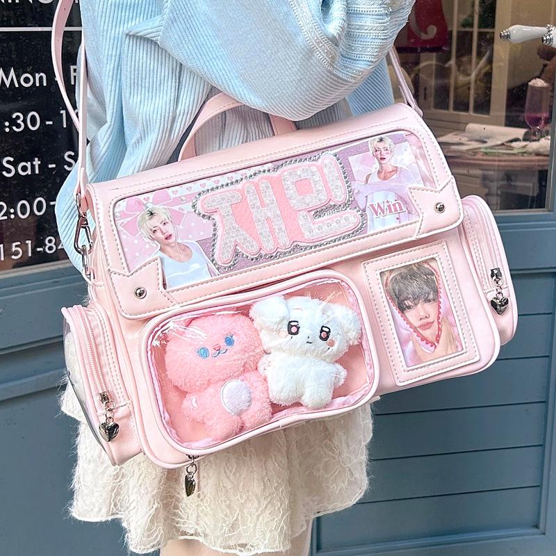 New Cute Ita Backpacks Lolita Girl Transparent Bag Y2K Large Capacity Shoulder Bag Sweet DIY Badge Display Casual Crossbody Bag