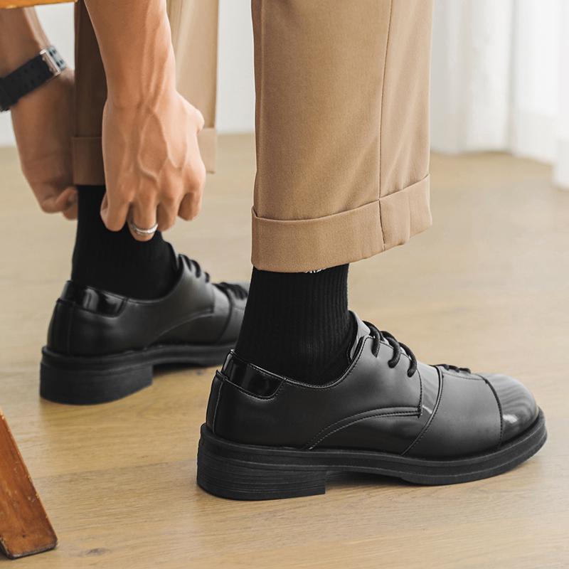 Fashionable outdoor solid-color men lace-up casual formal shoe high quality  thick-soled square toe durable office walking shoes
