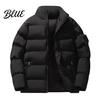 Zipper Closure Cotton Jacket with Long Sleeve Stand Collar Coat Men Zip-up Thickened Side Pockets