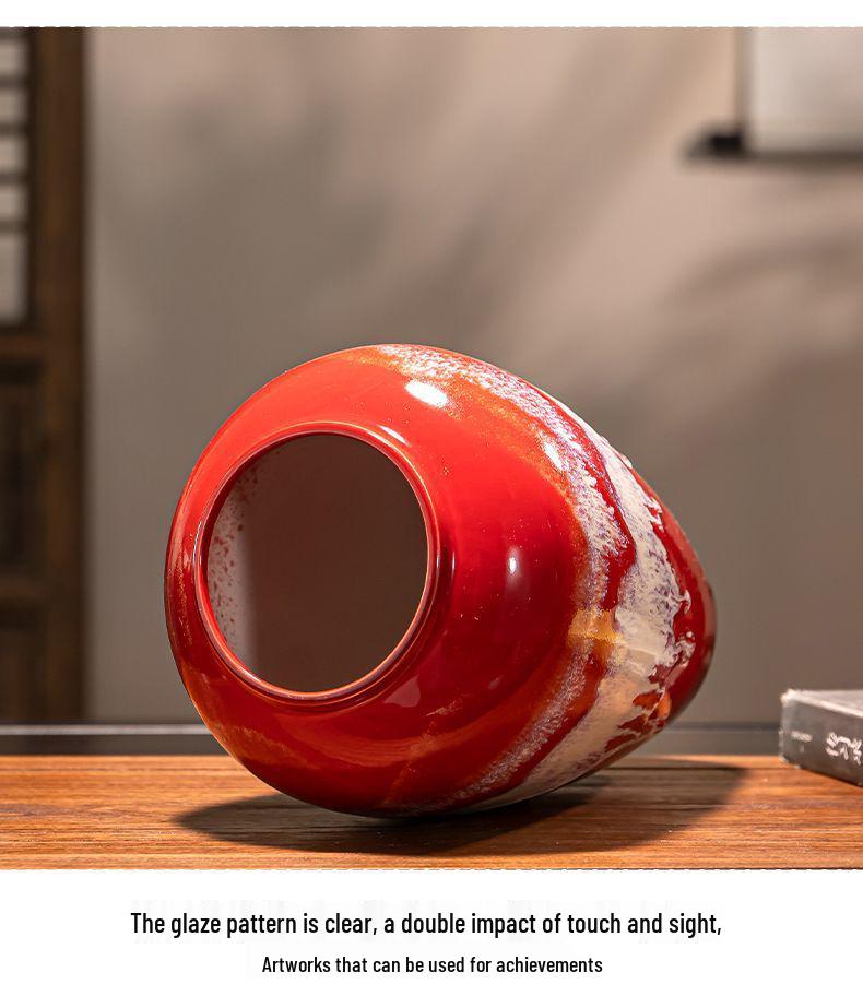 Rote Keramikvase für das Wohnzimmer – Elegantes Design für frische oder getrocknete Blumen, geeignet für kreative Hydroponik und moderne Arrangements.