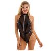 Dame Sexy Leather Mesh Undertøy Undertøy Åpent skritt Bodysuit nattøy