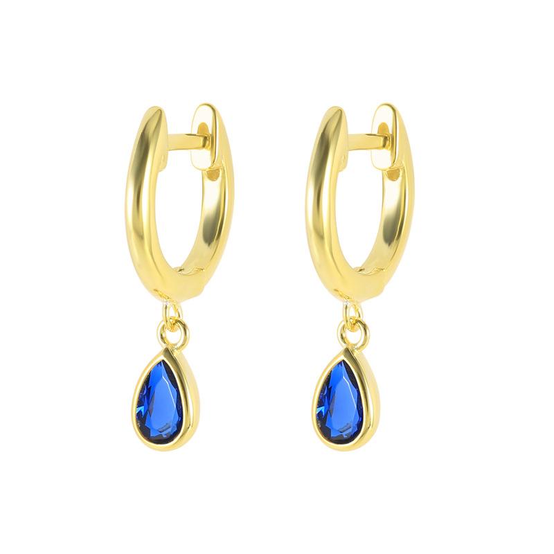2207ER2 S925 Sterling Silver Teardrop Hoop Earrings Muti Color Zircon CZ Circle Round Loops Crystal Women Piercing Earring