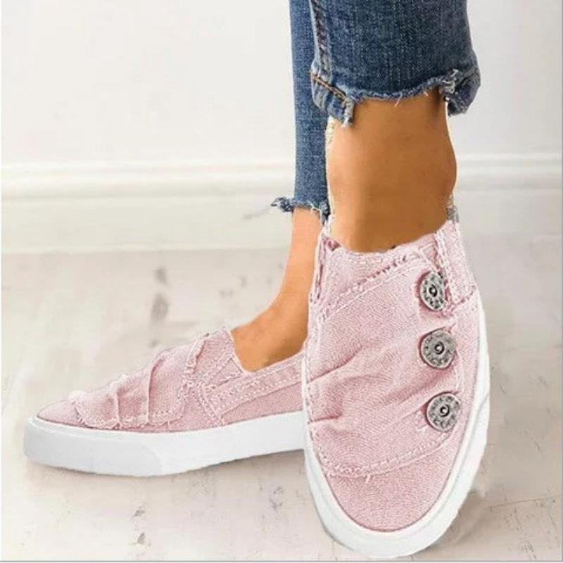 Summer Wish New Large Size Denim Couple Button Loafer Women's Single Shoes