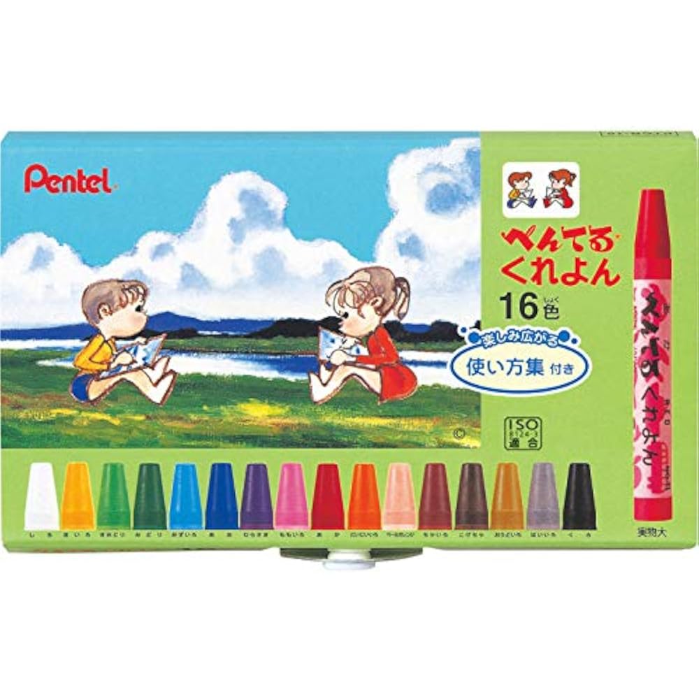Pentel Crayon PTCR-16 16 color set with usage collection