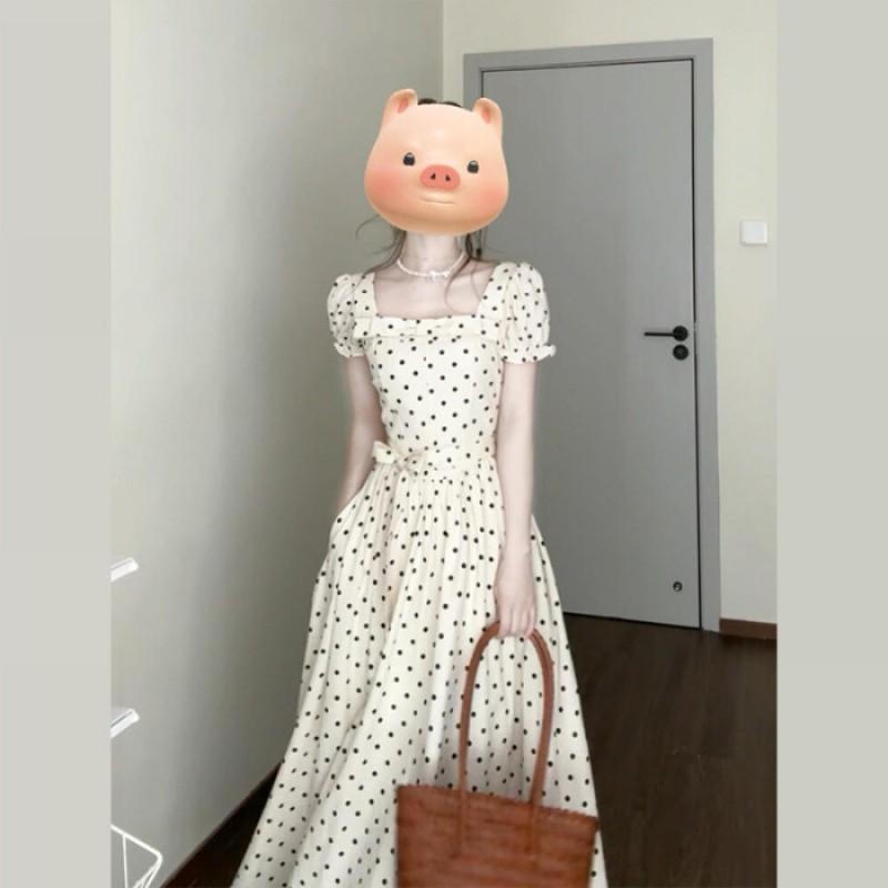 French Retro Niche White Polka Dot Short-sleeved Dress Children's Wear 2026 Temperamental Waist Long