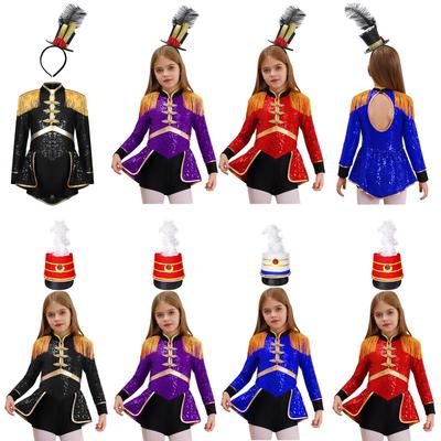 Kids Girls Circus Magician Costume Ringmaster Lion Tamer Outfits Drummer Marching Band Team Uniform