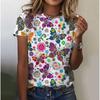 Summer Round Neck 3D Colorful Butterfly on Black Background Print Top Fashionable Casual Short Sleeved Women's T-shirts