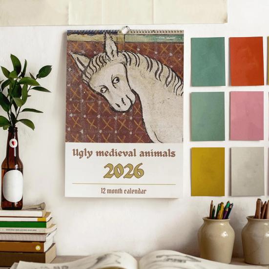 2026 Ugly Medieval Animals Wall Calendar Standard Size Coil Bound Desk Calendar Thick Paper