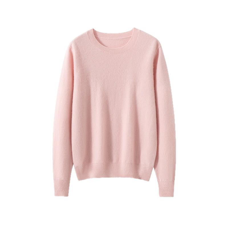 Women's 100% Cashmere Knit Round Neck Loose Sweater - Autumn/Winter Long Sleeve Base Layer Top