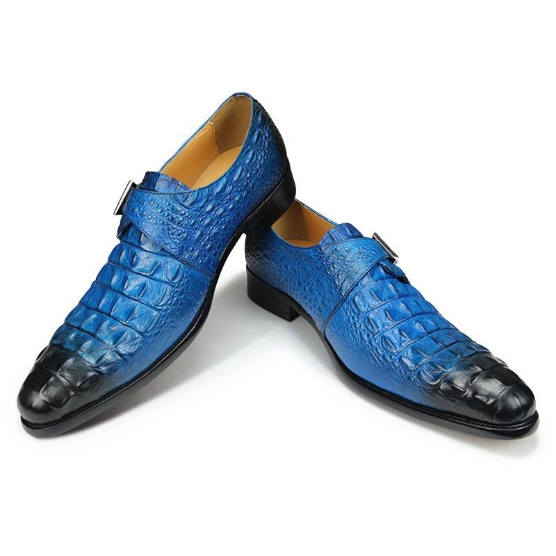 Fashion Popular Crocodile Pattern Men's Leather Shoes Pointed Toe  Monk Strap Oxfords Shoe Italy Style Loafers Sapato Social Masculino