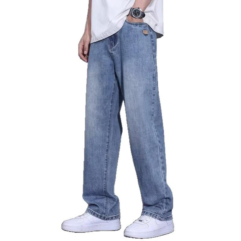 New Spring and Autumn Loose Straight Jeans Men's Trendy Brand Light Blue American Retro Casual Long Pants