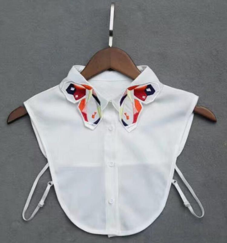 Women's Fake Collar Shirt White Fake Collar Women Detachable Collars Embroidery Cotton False Collar Shirt Col Amovible Femme