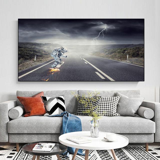 Animal Wild Elephant Leopard Sunset Scene In Africa Canvas Painting Posters and Prints Wall Art Pictures Home Decor No Frame