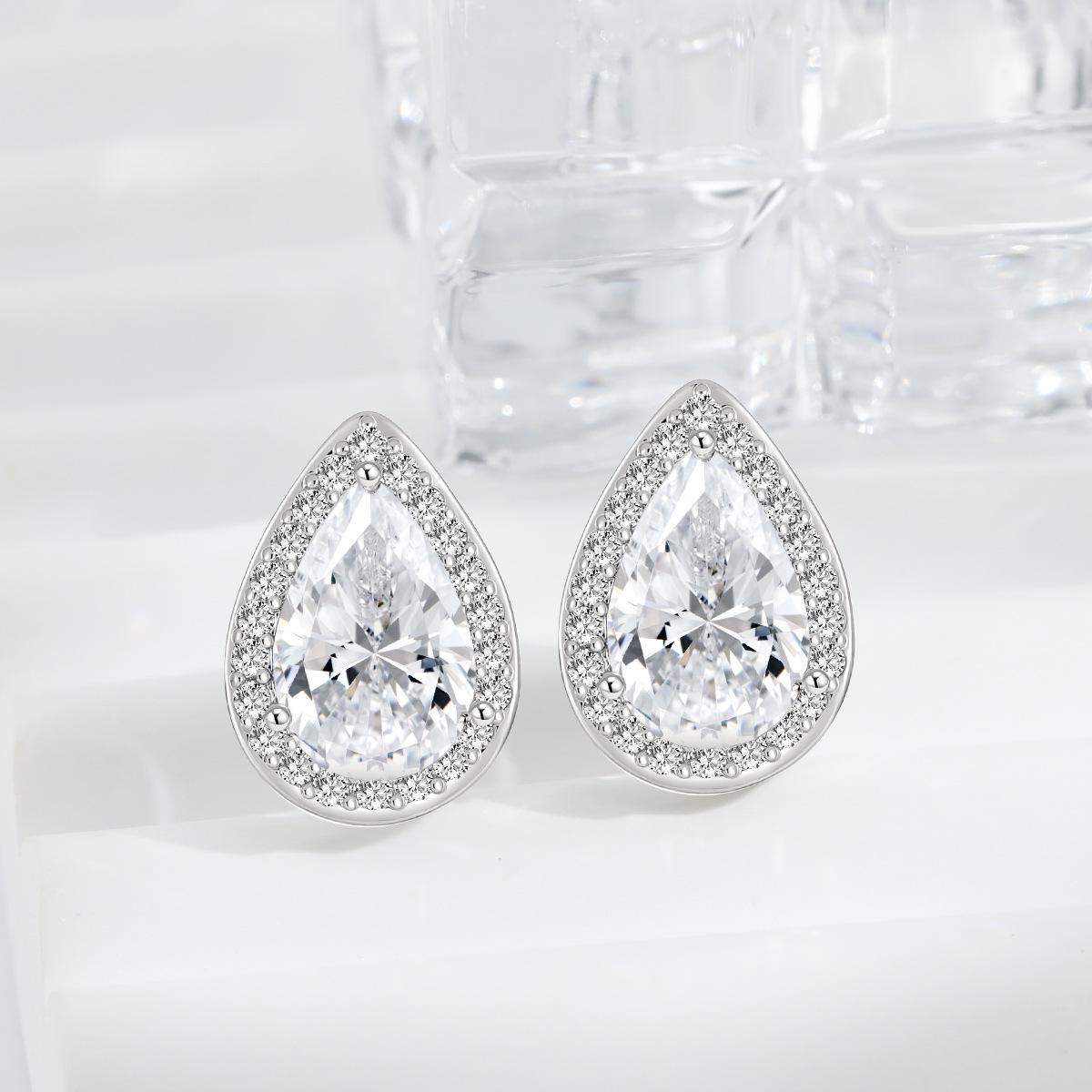 Cross-Border Fashion Elegant Pear-Shaped Drop Earrings for Women - Classic Moissanite & Zirconia Stud Bridal Set