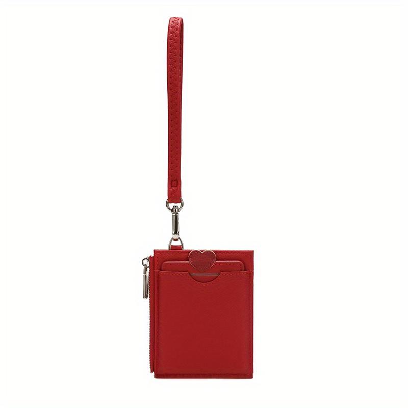 

Кожаный держатель для карт, мини-кошелек, женский кошелек для карт, держатель для бирок для девочек, чехол для автобусных карт с тонким карманом на молнии красный