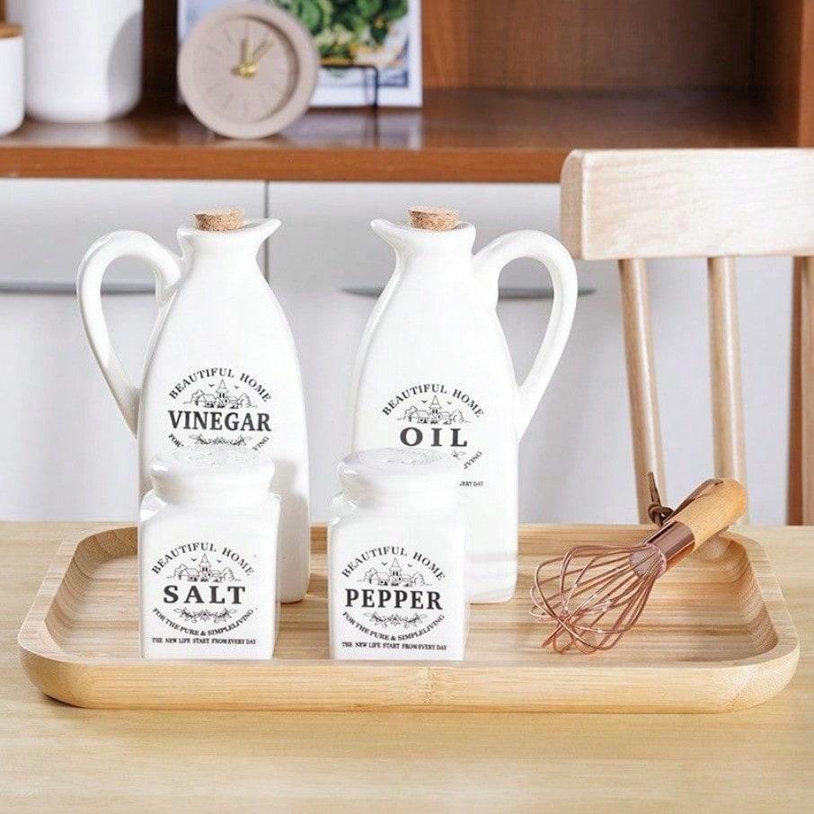 4pcs Japanese Style Kitchen Set Ceramic Seasoning Bottle Soy Sauce Bottle Home Kitchen Decoration Ornament Gift