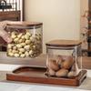Quality Glass Sealed Canister Kitchen Food Storage Bottles with Walnut wood Lid Jars Grains Tea Leaf Coffee Beans Candy Jar