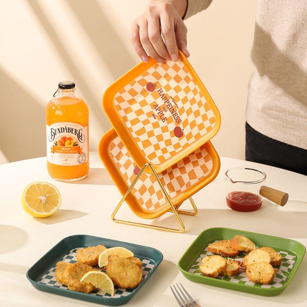 

Plastic Plaid Storage Tray Durable Dessert Dishes Kitchen Organizer Dinner Plates Storage Food