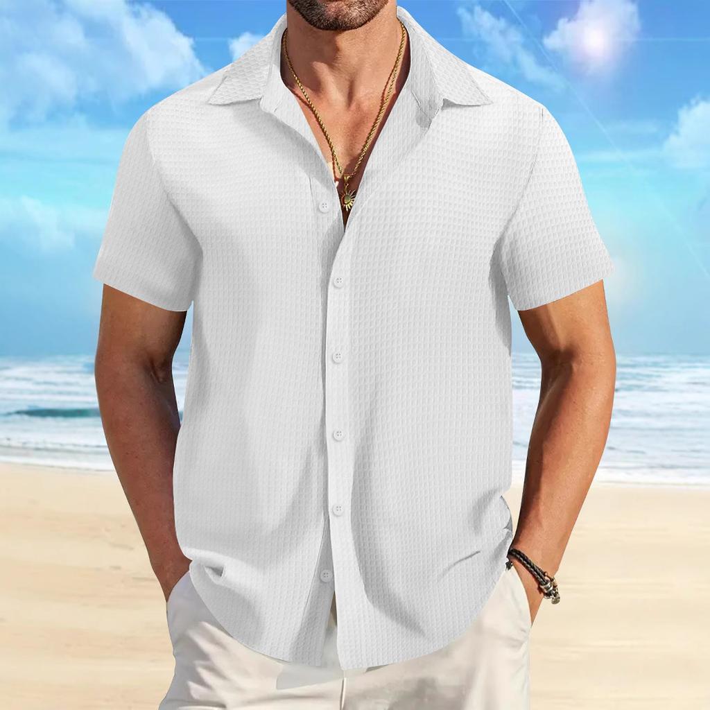 Fashion Shirt Men's Summer Men's Plaid Jacquard Office Loose Casual Shirt Short Sleeve