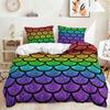 Ombre Gradient Colorful Fish Scales Mermaid Kids Duvet Doona Quilt Cover Bed Set