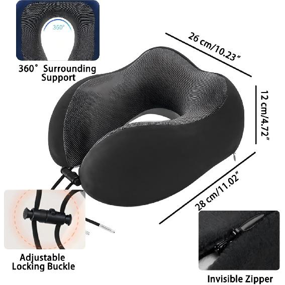 DITSONEO Memory Foam Travel Neck Pillow for Airplanes, Adjustable Portable Neck Pillow for Traveling, Car Rides, Plane Sleeping, Navy