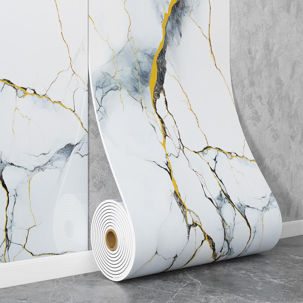 Self-Adhesive Waterproof Imitation Marble Tile Wall Sticker for Bathroom, Living Room, Kitchen, and TV Background.
