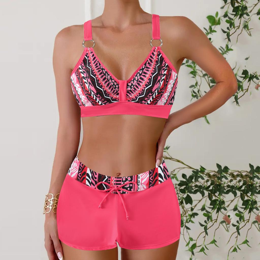 New flat-angle conservative color printing thin women's split bikini bikini swimsuit