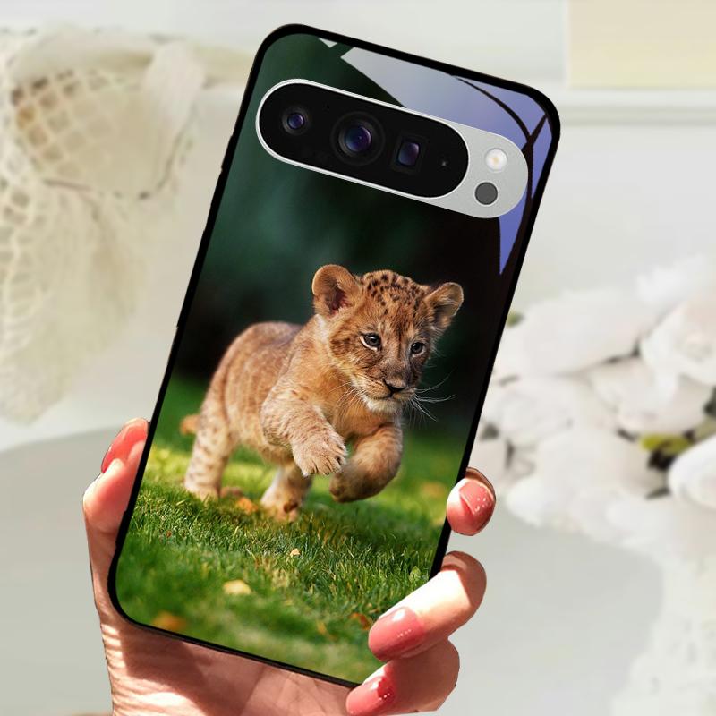 Gehärtetes Glas Handyhülle Für Google Pixel 9 Pro XL Hartes PC Funda Für Google Pixel 9a Pixel9 5G Niedliches Tier Glas Rückseite