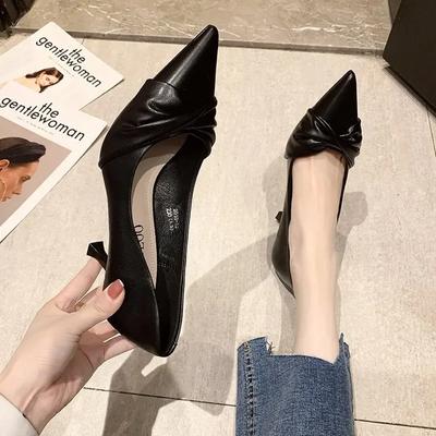 2024 New Korean Fashion Shoes Middle Heel, Thin Heel, Pointed Head, Shallow Mouth, Single Shoes for Women