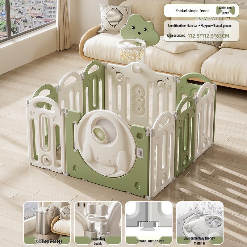 Stackable Baby Basketball Play Fence with Crawling Mat - Indoor Child Safety Solution for Living Room