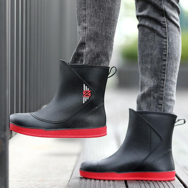 Waterproof Shoes Men's and Women's Rain Shoes Fashion Short Tube Thickened Warm Rubber Shoes Work Non-slip Fishing Kitchen Rain Boots