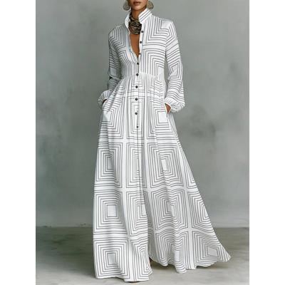 Women's Tiered Boho Maxi Dress Long Sleeve Button Front Lace Trim Loose Vacation Long Dress
