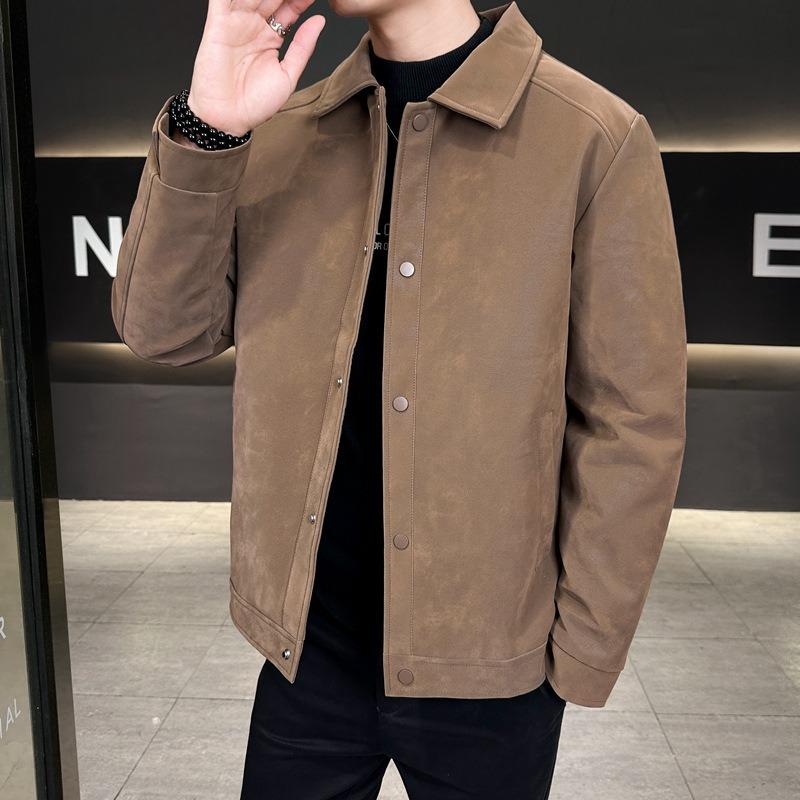 Winter New Leather Clothing Trend Men's Casual Lapel Warm Cold White