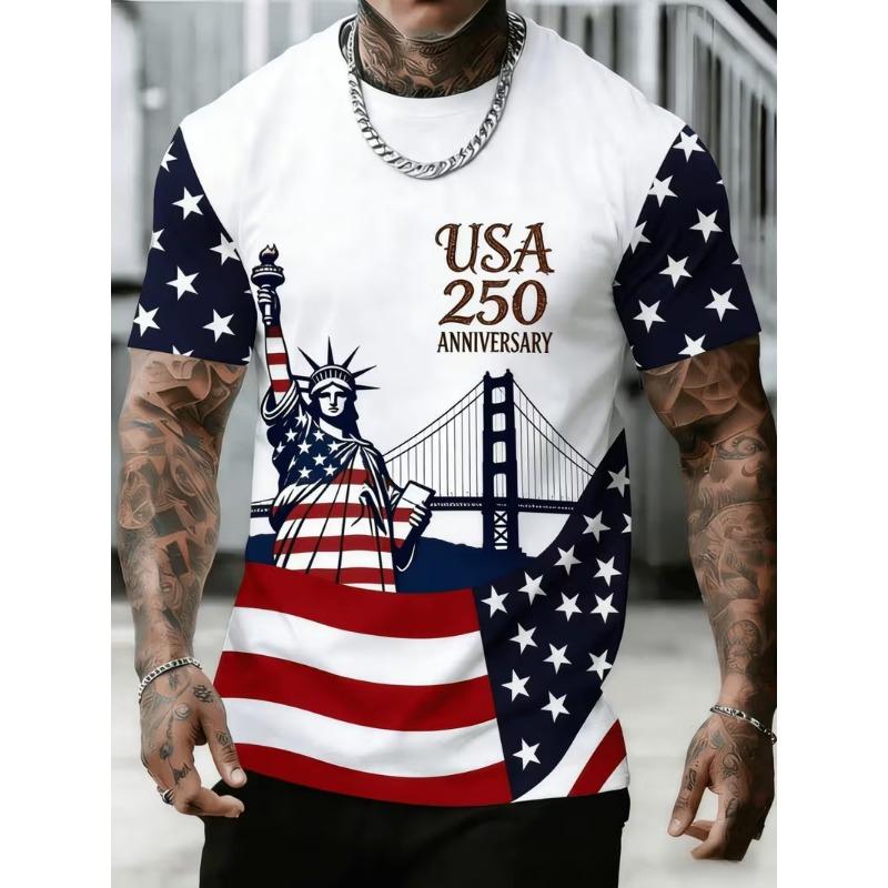 Men's USA 250th Anniversary T-Shirt American Flag Print Oversized Tees Patriotic 4th Of