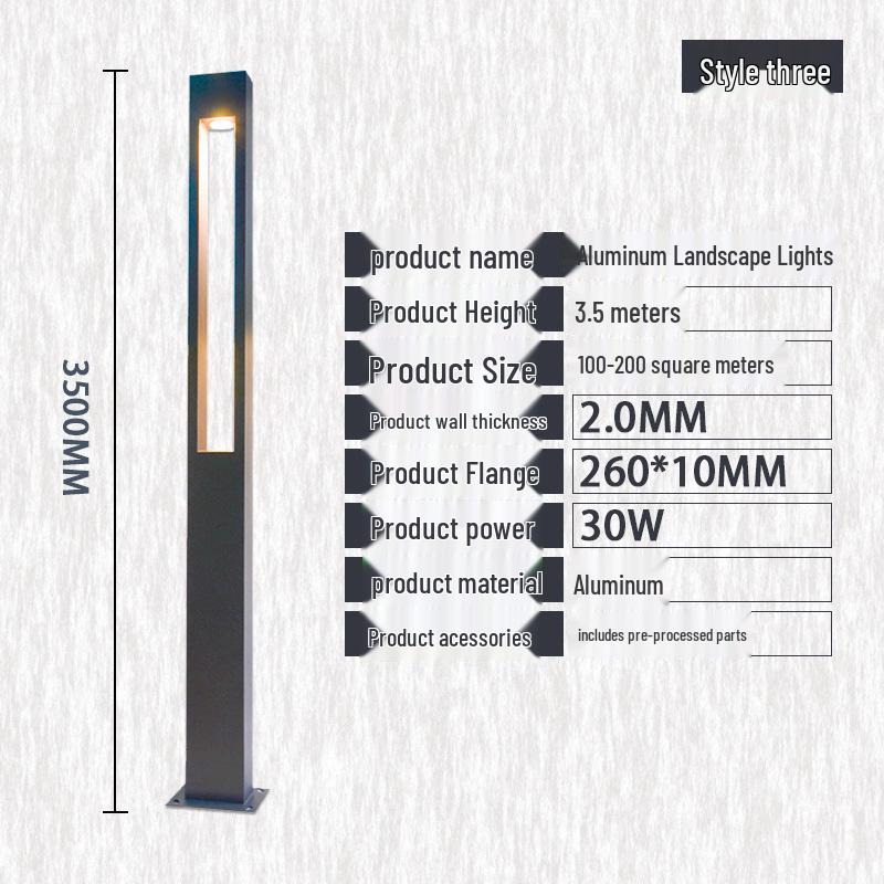 Solar Aluminum Garden Light: Modern Square Post for Outdoor Courtyard