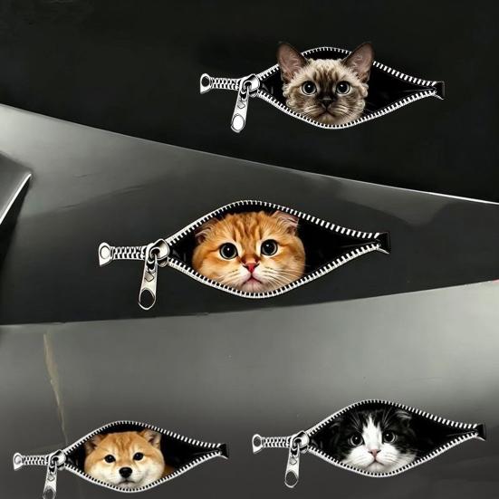 Car Stickers Zipper Cat Shape Adhesive Waterproof Scratch Cover Stickers Durable Car Decals for Cars Electric Vehicles Windows