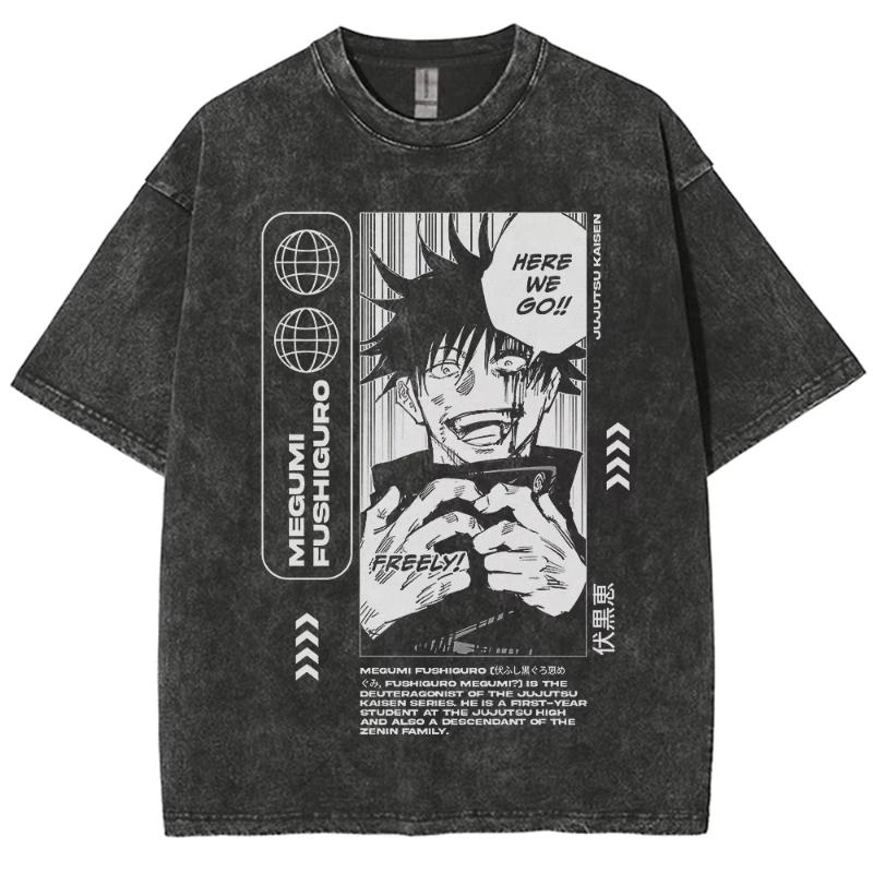 Anime Jujutsu Kaisen Geto Suguru Graphic T-Shirt Men Women Washed Tshirts Manga Vintage Streetwear Harajuku Male Cotton Tops
