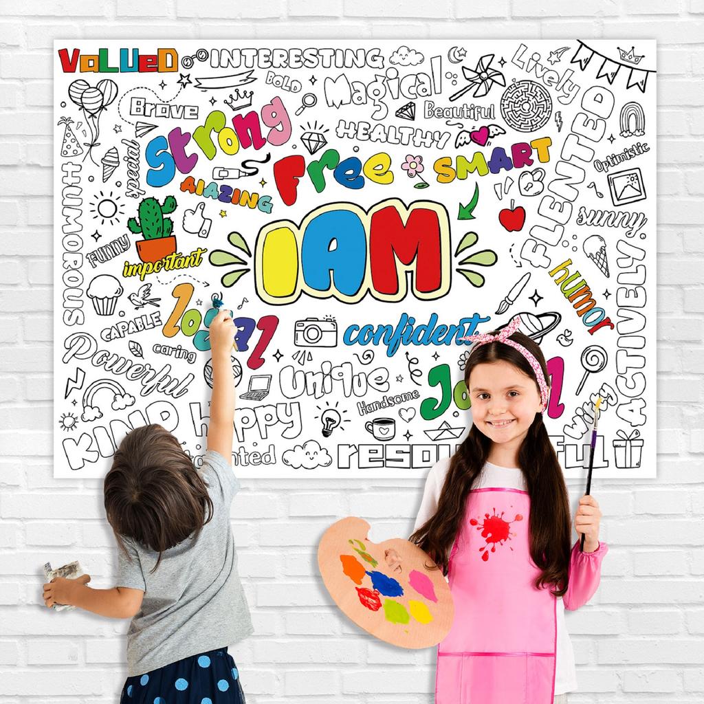 Paper Table Cloth For Coloring, Creative Children's ActivitiesInspirational Growth Vocabulary Children's Painting Poster, Excluding Paintbrushes,