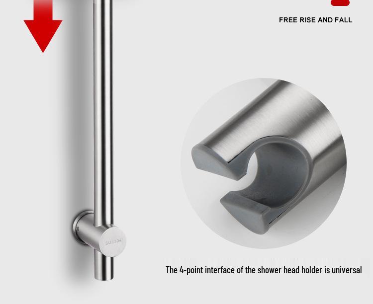 Adjustable No-Drill Stainless Steel Shower Head Holder and Sprayer Base