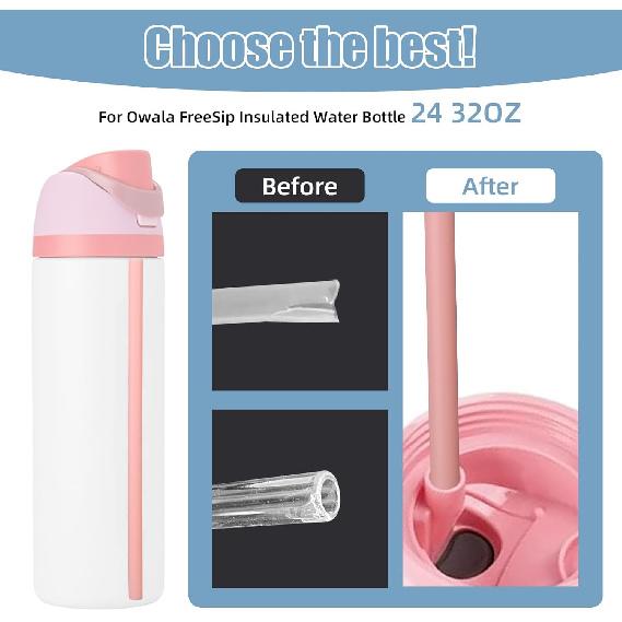 6pcs Replacement Straws for Owala FreeSip 24oz 32oz, 6 Colors Reble Plastic Straws with Cleaning Brush & Cutting Tool Water Bottle Tumbler