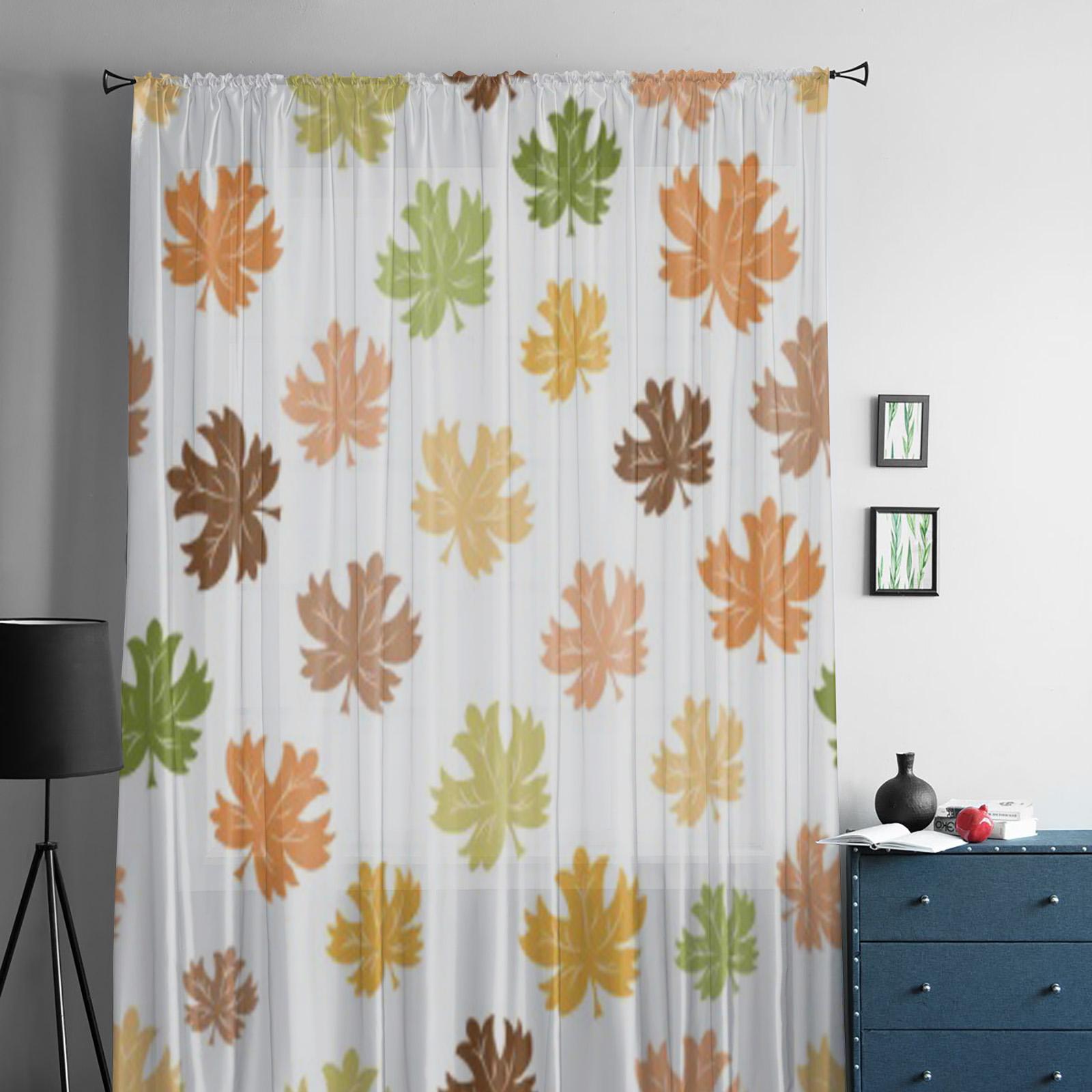 Осенние тюлевые шторы с кленовым листом для гостиной — фото 3