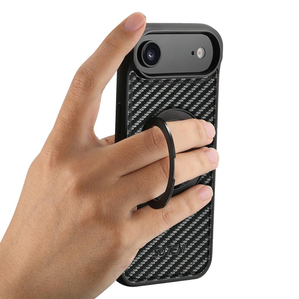 SUTENI G3 For iPhone Air Magnetic Case Rotating Kickstand Carbon Fiber Texture Leather Phone Back Cover