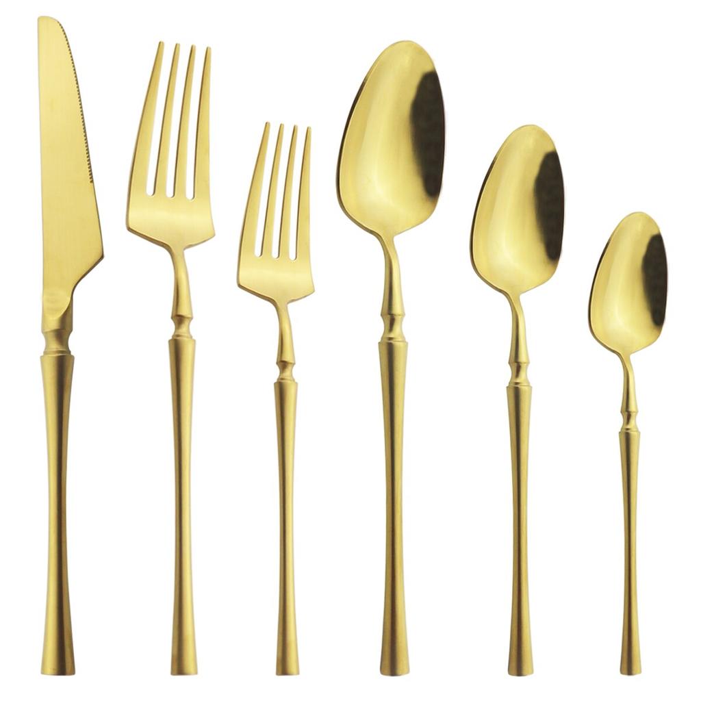 6Pcs White Gold Cutlery Set Western Tableware Set 304 Stainless Steel Dinnerware Dessert Fork Knives Spoon Kitchen Flatware Set