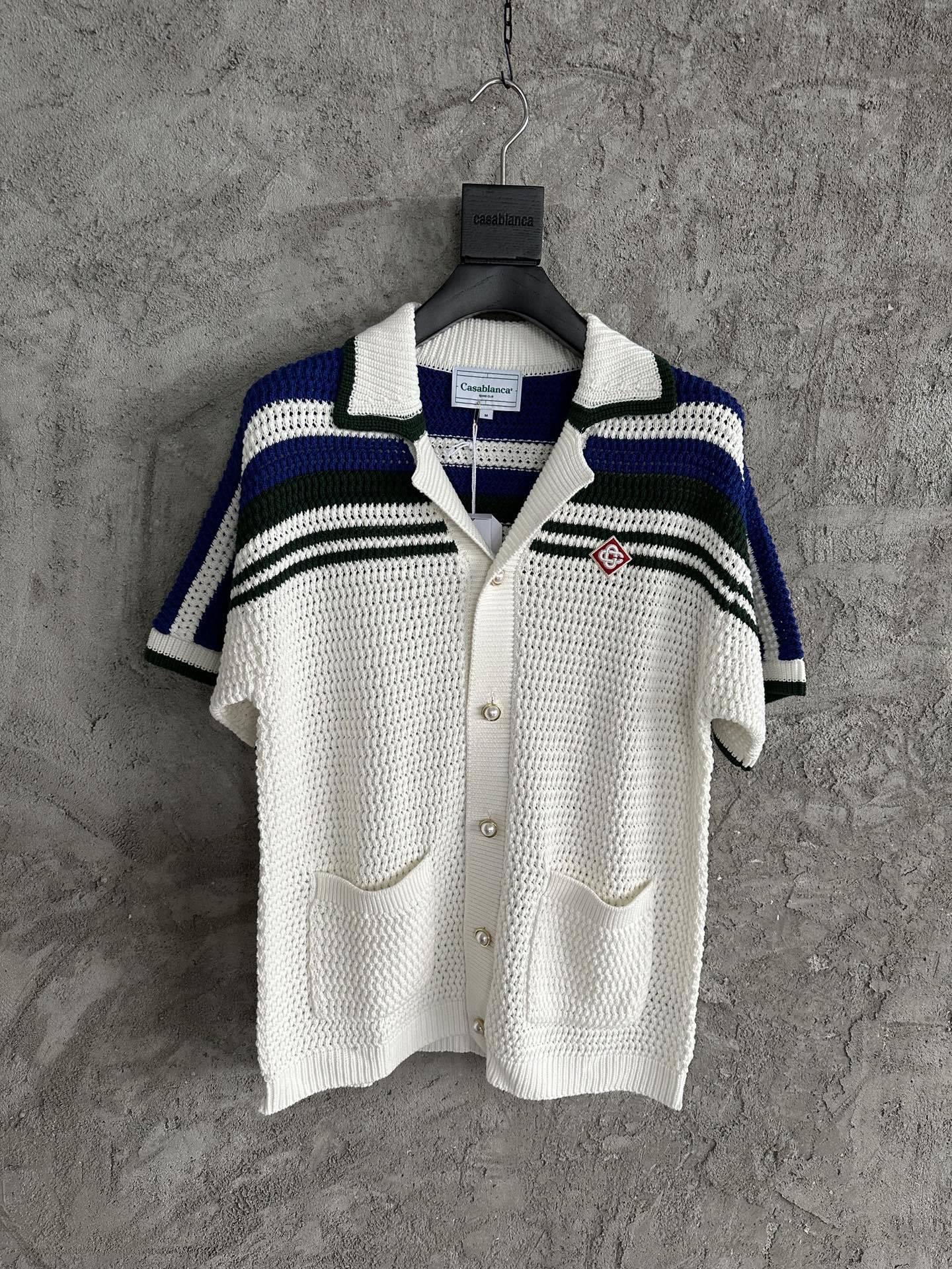 

In-Stock CASABLANCA Blue Stripe Hand-Knitted Pure Cotton Cardigan Sweater Small синій/білий