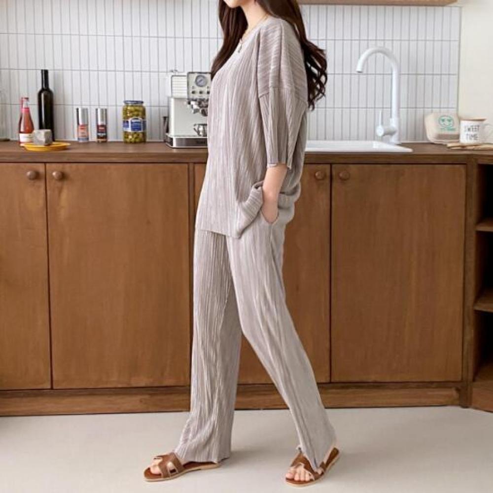 New Arrivals Open Run 8 Length Drop Shoulder Set Women Pleated Fabric Kdd851