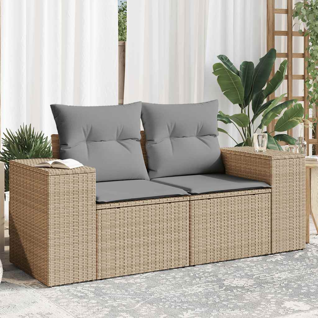 Vidaxl Garden Sofa With Cushions, 2-Seater, Beige, Poly Rattan